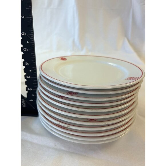 Set Of 11 Vintage Chinese Restaurant Ware Small Plates Red & White Porcelain 6" - Picture 2 of 2